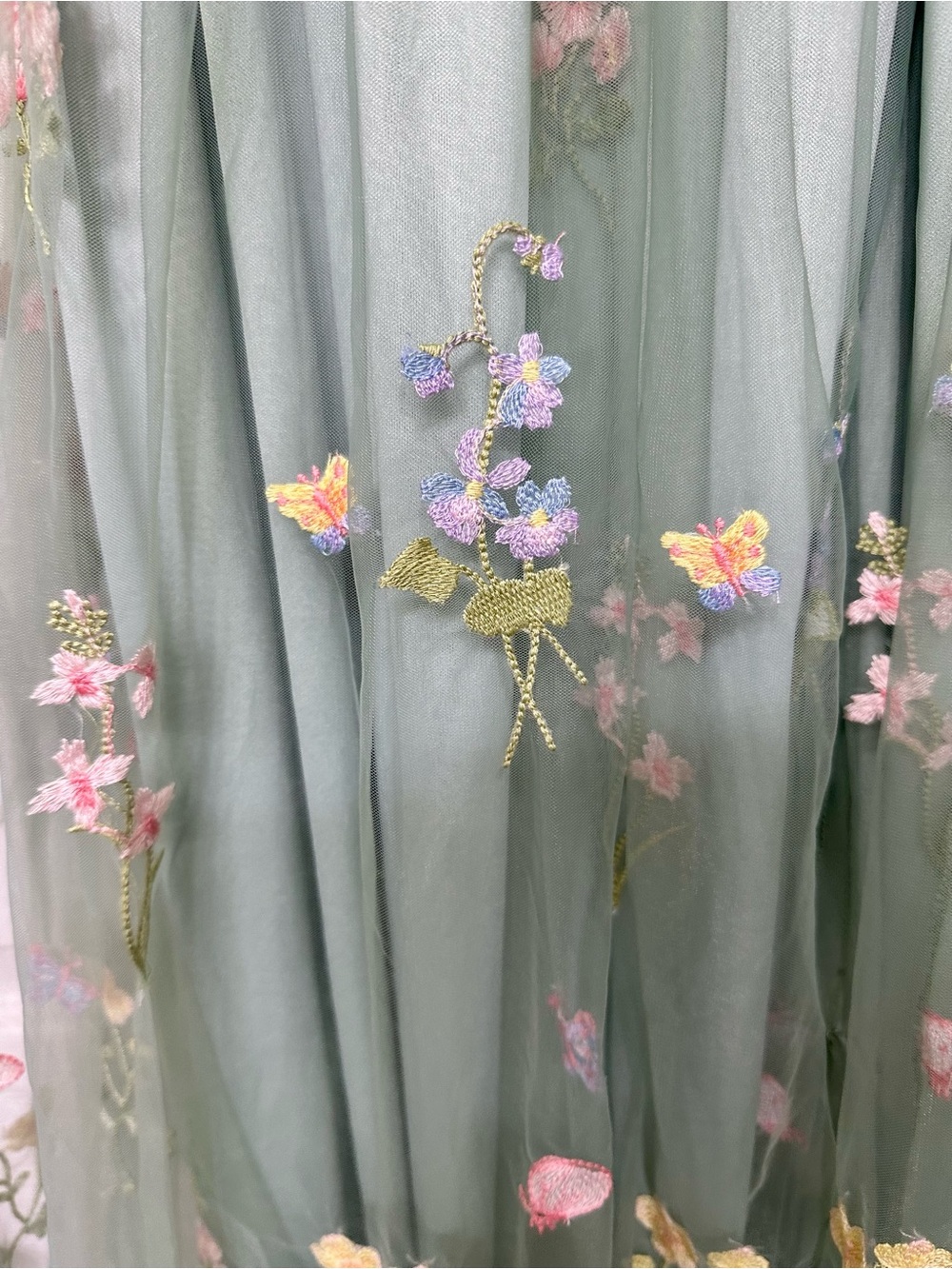 Baltic Born Sage Green Floral Embroidered Tulle Gown XL - Picture 6 of 13